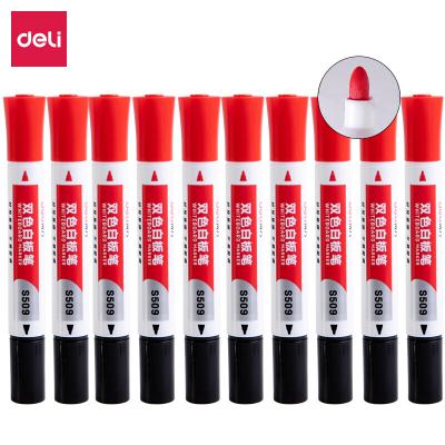 得力(deli)双头双色白板笔 好写易擦 黑红组合 10支/盒DL-S509 